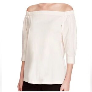 Theory Silk Joscla Ivory Cream Off-Shoulder Silk Blouse